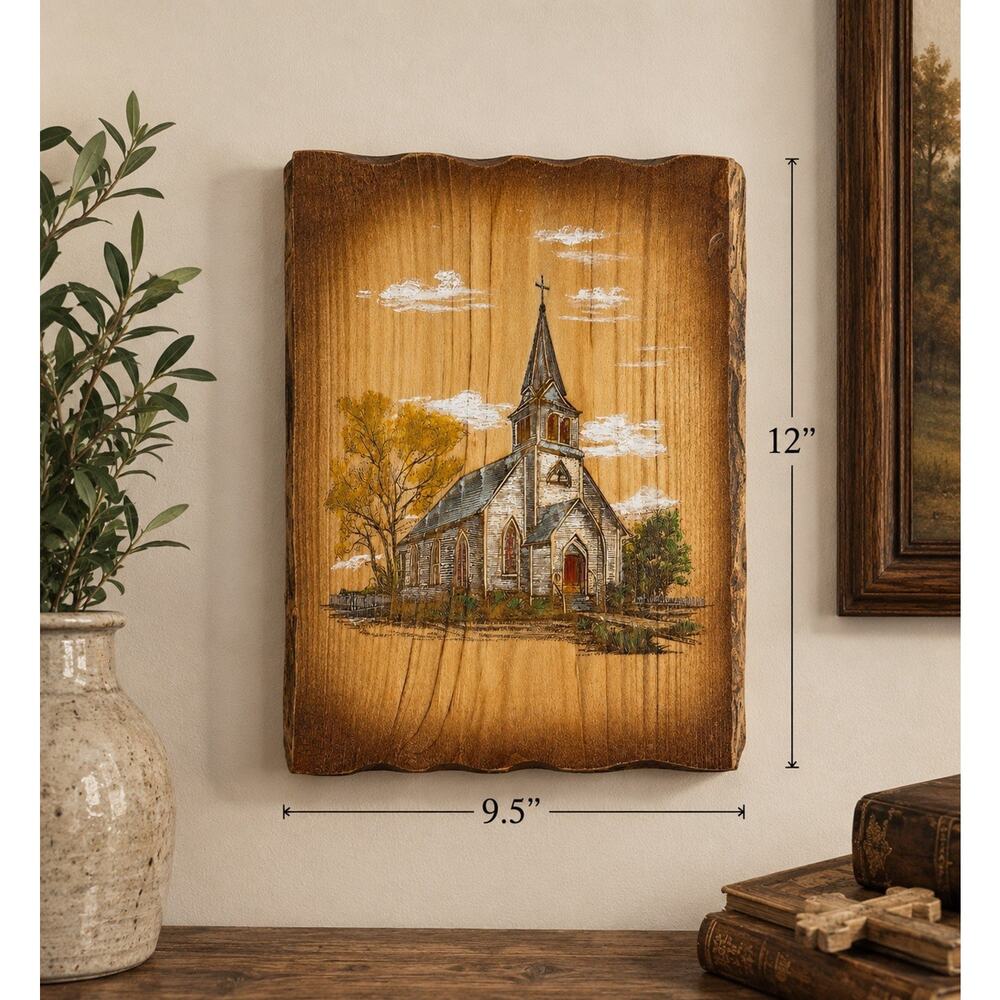 Live Edge Gifts Rustic Church Wood Wall Art Hand Painted Engraved Plaque 12” (A)